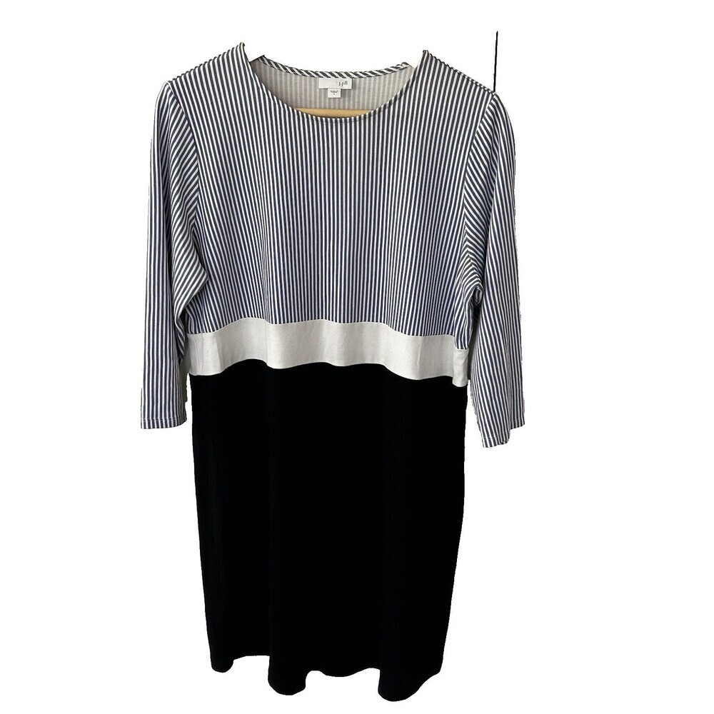 J.Jill Striped Colorblock Dress Size Large Blue White Black Classic Women's - Picture 2 of 9
